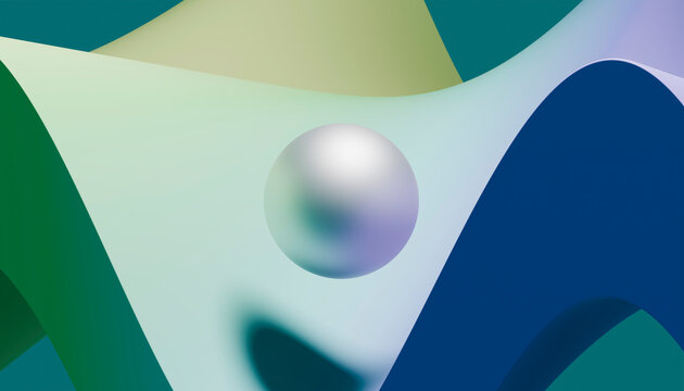 3D rendering of levitating sphere with wave pattern abstract background