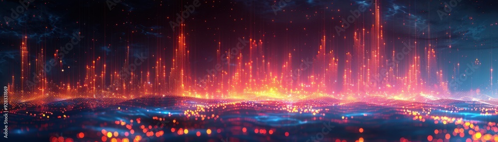 Poster a vibrant digital landscape showcasing glowing structures and intricate patterns in a stunning cosmi