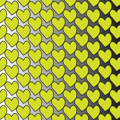 Charming vector pattern featuring seamless double hearts in grey and yellow. Ideal for backgrounds, textiles, and romantic designs.
