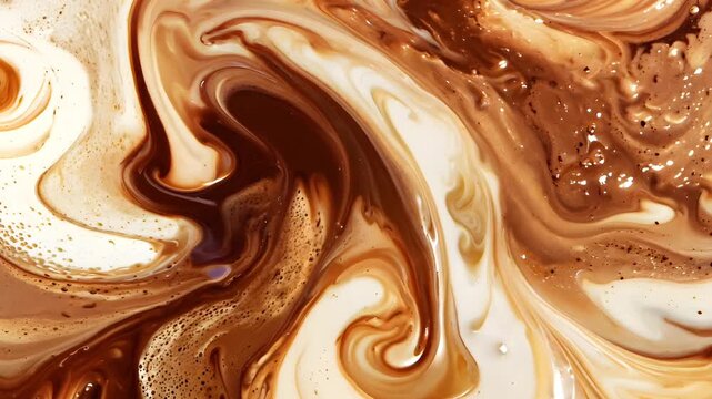 Abstract swirls of coffee and cream blend together, creating a mesmerizing pattern with shades of brown and white, evoking warmth and comfort