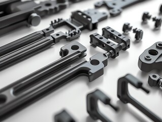 3D render of industrial clamps and clips, realistic