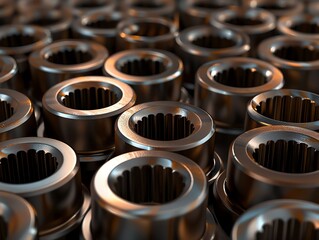 3D render of industrial nuts and washers, realistic