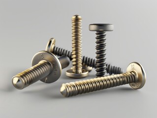 3D render of industrial screws, different heads and sizes