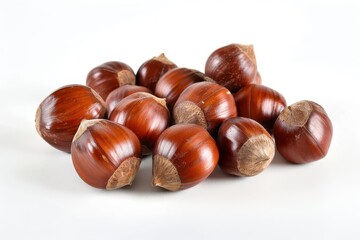 Autumn chestnut composition on whitebackground