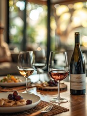 Wine tasting party with friends in a living room. Generative AI.