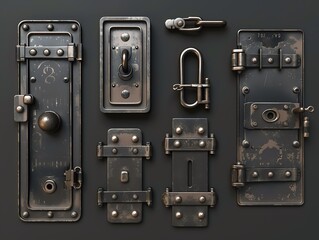 Fototapeta premium Detailed 3D render of industrial latches and catches