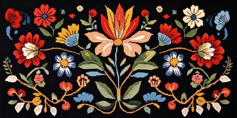 Vibrant Hand-Drawn Square Mandala: Colorful Floral Bohemian Art on Black Background. Realistic Oil Painting Showcasing Cultural Diversity and Inclusivity. Ideal for Web, Poster, and Decorative Designs