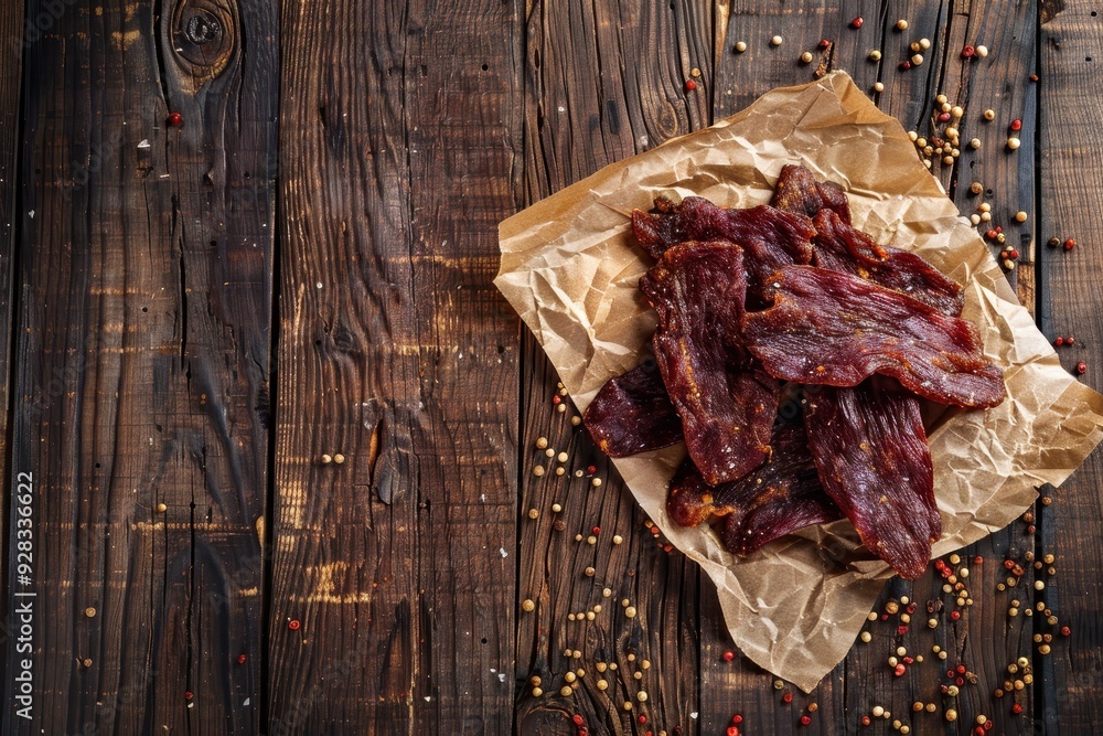 Canvas Prints beef jerky on old wood background