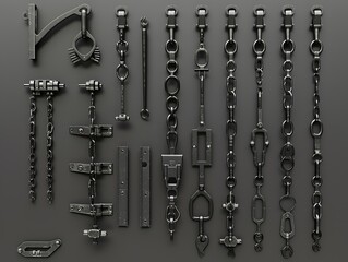 Detailed 3D render of industrial clips and hooks