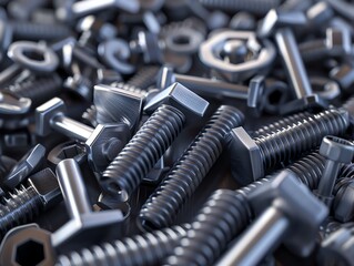 Detailed 3D render of industrial screws and bolts