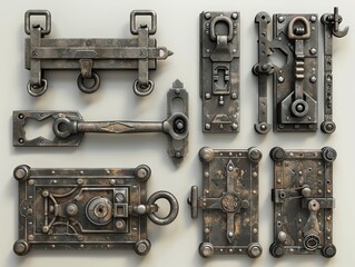 Obraz premium Realistic 3D render of industrial latches and locks