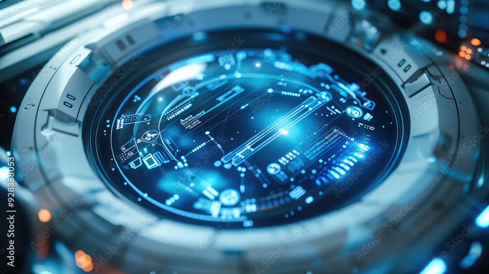Poster a futuristic monitoring system with real-time biometric data streaming, ai-driven health alerts, and
