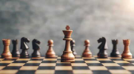 Chessboard with pieces, symbolizing strategic coordination, 3D illustration