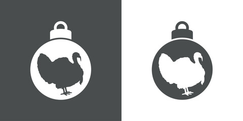 Obraz premium Turkey logo. Tiempo de Navidad. Silueta de bola de navidad con pavo para tarjetas y felicitaciones del Día de Acción de Gracias o Navidad