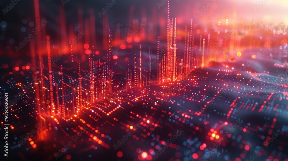 Aufkleber abstract digital landscape featuring glowing red lines and connections, symbolizing technology and d