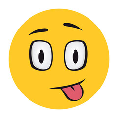 Cartoon faces. Funny face expressions, caricature emotions. Cute character with expressive eyes and mouth, smiley emoticon happy tongue emoticon