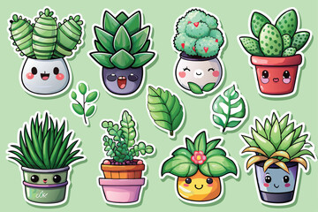 Kawaii Cute Potted Plant Sticker Bundle