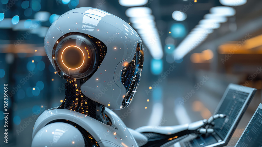Poster AI-driven customer service, illustrating tech in business. Generative AI.