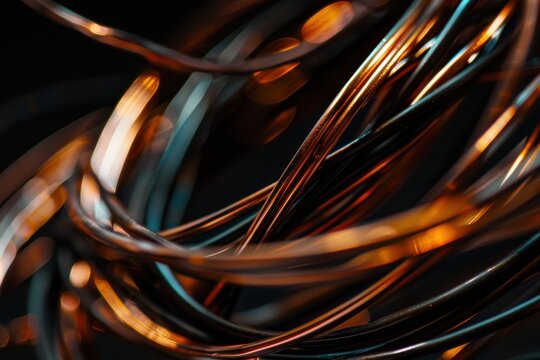 Black background in studio with wires and copper - Powered by Adobe