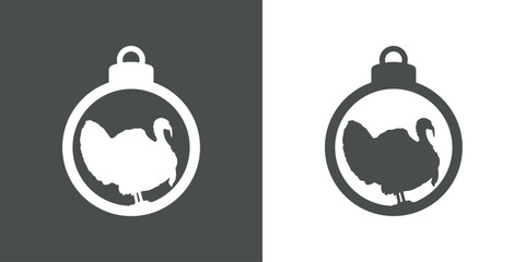 Turkey logo. Tiempo de Navidad. Silueta de bola de navidad con pavo para tarjetas y felicitaciones del Día de Acción de Gracias o Navidad
