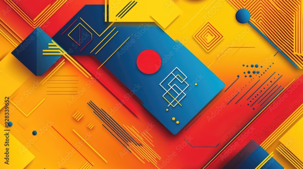 Aufkleber abstract geometric background with overlapping shapes in blue, yellow and red.