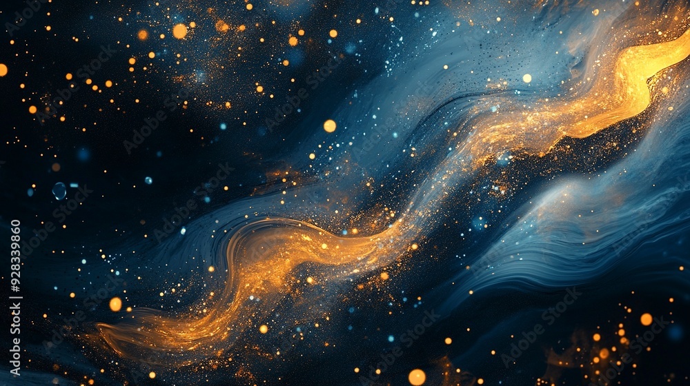 Aufkleber abstract background with dark blue and gold hues, featuring intricate patterns and shimmering partic