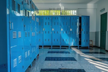 Blue lockers in room photo
