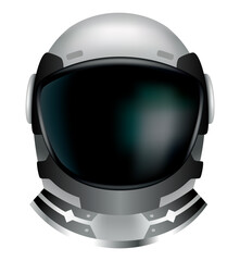 Fototapeta premium Astronaut helmet, realistic cosmonaut mask with glass for space exploration and flight in cosmos. Part suit for protection spaceman head. Isolated illustration
