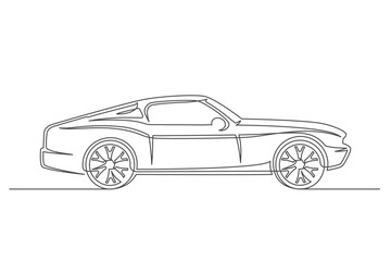 Continuous drawing of one line of an car. Insurance concept. Sport auto isolated on a white background. Vector illustration