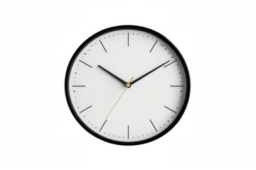 A simple, minimalist clock face with black hands and gold accents, transparent background