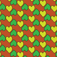 Stylish vector pattern featuring seamless vertical double hearts in grey and yellow. Perfect for backgrounds, textiles, and modern designs.