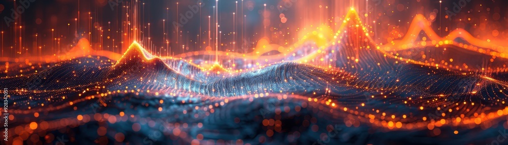 Poster abstract visualization of vibrant waves, merging fiery colors and dynamic patterns, creating a stunn