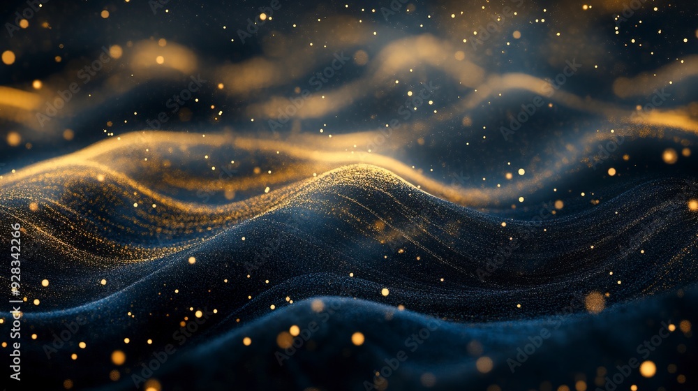 Aufkleber abstract background with dark blue and gold hues, featuring intricate patterns and shimmering partic