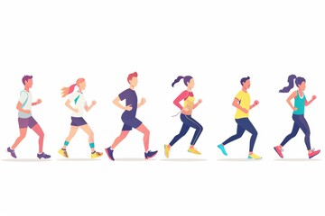 Group of people moving together in a straight line, possibly in an athletic or team-building event