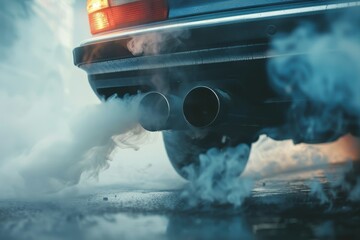 Car emits smoke air pollution