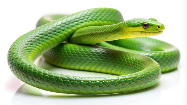 green snake on white background