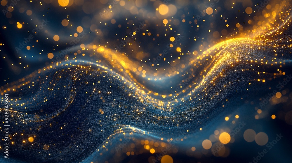 Aufkleber abstract background with dark blue and gold hues, featuring intricate patterns and shimmering partic