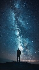 Solitary Figure Silhouetted Under the Mesmerizing Milky Way in the Starry Night Sky