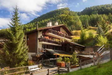 Houses in Zermatt alpine village, Switzerland