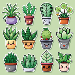 Kawaii Cute Potted Plant Sticker Bundle