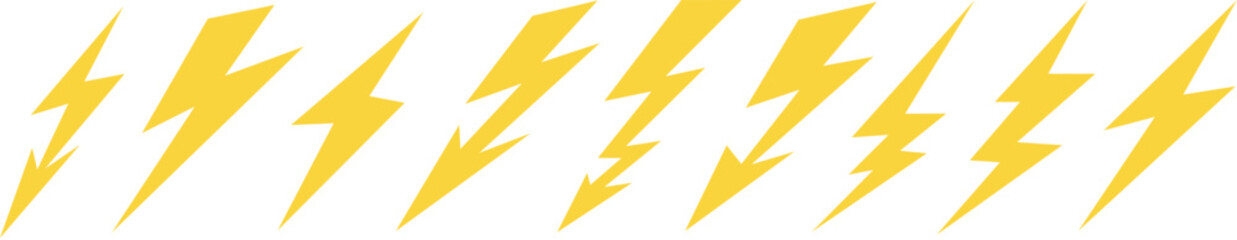 Lightning icons. Symbol or emblem flash. Thunder and Bolt yellow silhouette. Vector Illustration.