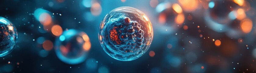 Naklejka premium Abstract Close-Up of Glowing Molecular Structures in a Futuristic Scientific Environment