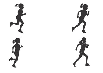 Running kid child silhouettes set