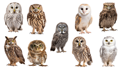 PNG owl bird element set, transparent background