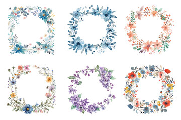 PNG watercolor flower frame element set, transparent background