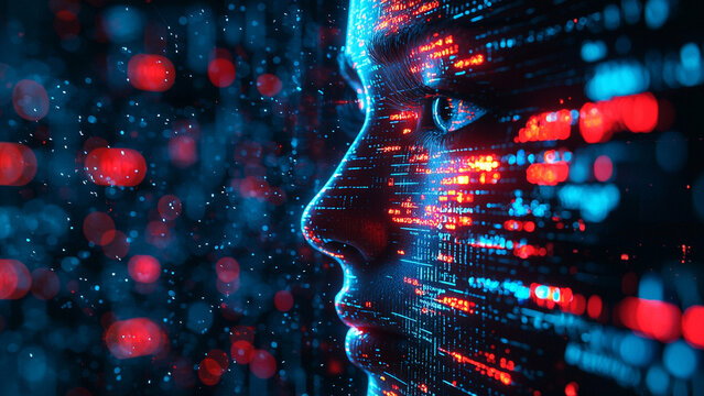 Binary Code Person in Digital Flow