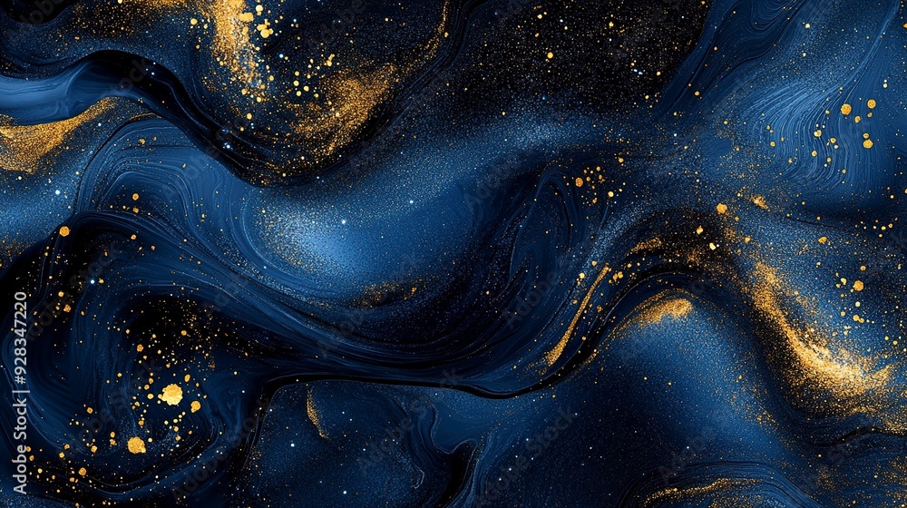 Aufkleber abstract background with dark blue and gold hues, featuring intricate patterns and shimmering partic