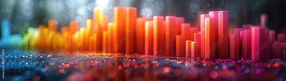 Poster colorful abstract sound wave visualization with vibrant bars and sparkle effects creating a dynamic 
