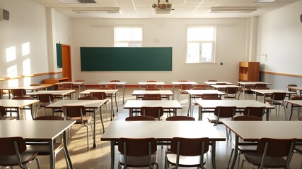Empty Modern Classroom With White Interactive Board