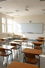 Empty Modern Classroom With White Interactive Board